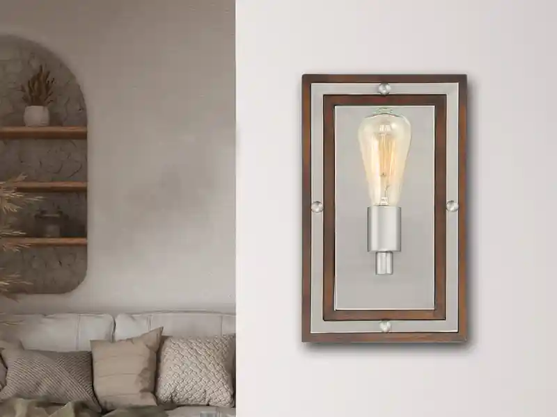 QUOIZEL Rustikale Wandleuchte WESTERLY aus Holz und Metall, Höhe 32cm Versand Am Gleichen Tag