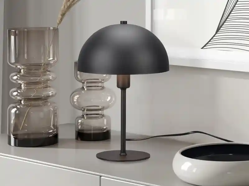 meineWunschleuchte LED Tischleuchte aus Metall Schwarz, Lampenschirm innen Gold, Höhe 30cm Bestpreis