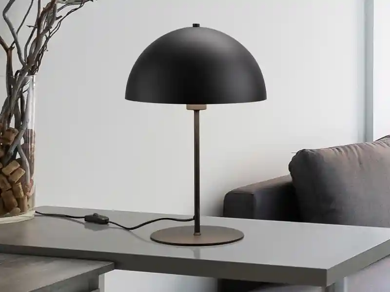 Must-Have meineWunschleuchte Große LED Tischleuchte aus Metall Schwarz, Lampenschirm innen Gold, Höhe 45cm