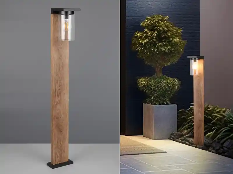 Jetzt Kaufen Trio Leuchten Wegeleuchte ARDILA Laterne in Schwarz & Holzoptik mit Glasschirm, Höhe 100cm