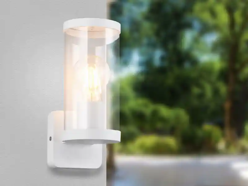 meineWunschleuchte LED Außenwandleuchte, Laterne Aluminium Weiß, Höhe 23cm Neuheit