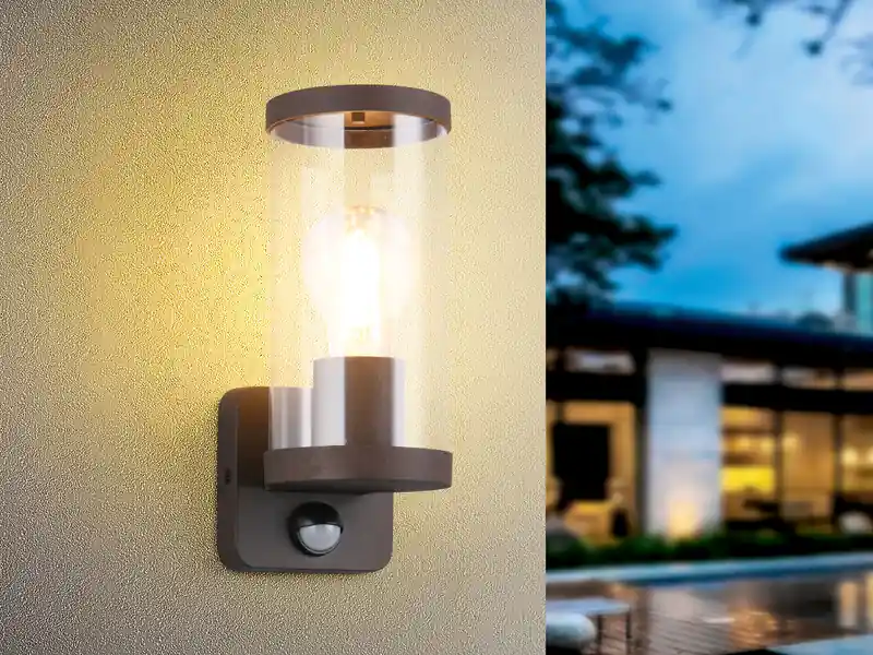 meineWunschleuchte LED Außenwandleuchte Rostoptik mit Bewegungsmelder, Höhe 23cm Sichere Zahlung