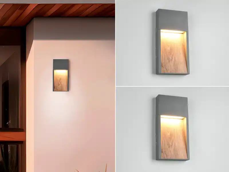 meineWunschleuchte 2er Set LED Außenwandleuchten in Anthrazit & Holzoptik, Höhe 33cm Top-Preis