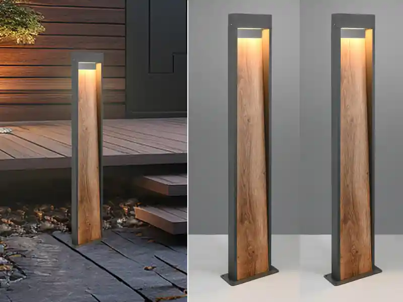 meineWunschleuchte 2er Set LED Wegeleuchten in Anthrazit & Holzoptik, Höhe 100cm Jetzt Bestellen