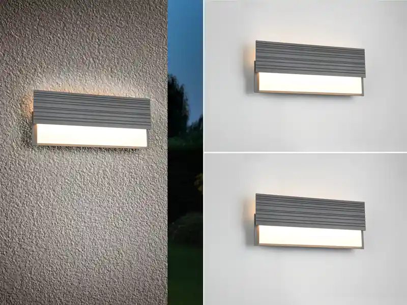 Begrenztes Angebot meineWunschleuchte 2er Set flache LED Außenwandleuchten aus Aluminium in Anthrazit, Breite 40cm