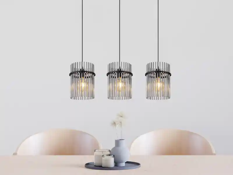 Bestseller Globo Pendelleuchte GORLEY 3-flammig mit Rauchglas Stäben, Breite 80cm