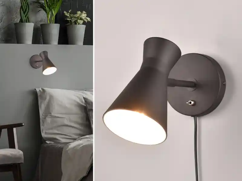 meineWunschleuchte LED Wandstrahler Metall Schwarz mit Schalter & Stecker, Breite 12cm Markenware