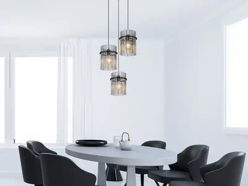 Knallerangebot meineWunschleuchte LED Cluster Pendelleuchte 3-flammig mit Rauchglas Stäben, Ø 47cm