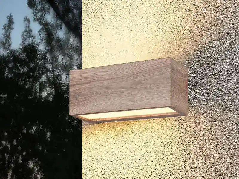 meineWunschleuchte Eckige LED Up & Downlight Außenwandleuchte Holzoptik, Breite 25cm Markenware