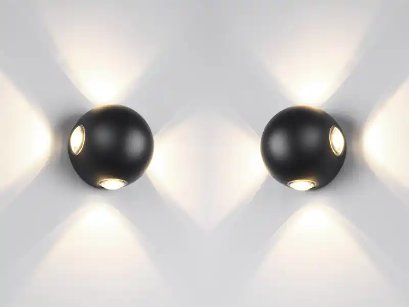 meineWunschleuchte 2er SET kleine LED Außenwandleuchten 4 flammig, Kugel in Schwarz Ø 10cm Neu