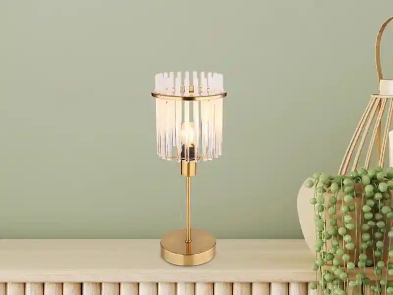meineWunschleuchte LED Retro Tischleuchte mit transparenten Echtglas Stäben, Höhe 37,5cm Markenprodukt