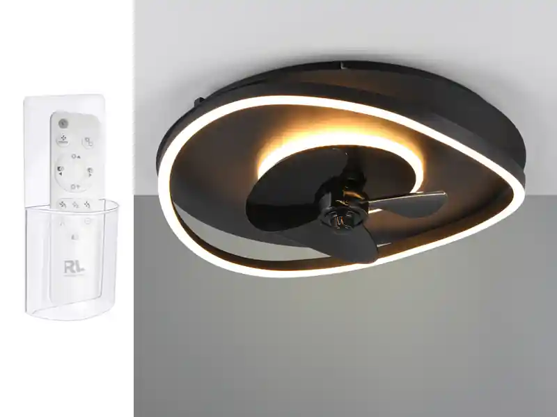 Neuheit meineWunschleuchte LED Deckenleuchte Schwarz mit Ventilator und Fernbedienung, Ø 50cm