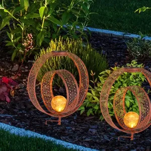 Zertifiziert meineWunschleuchte 2er Set LED Solarleuchten Dekorstanzungen in Rostoptik & Crackleglas, Höhe 42cm