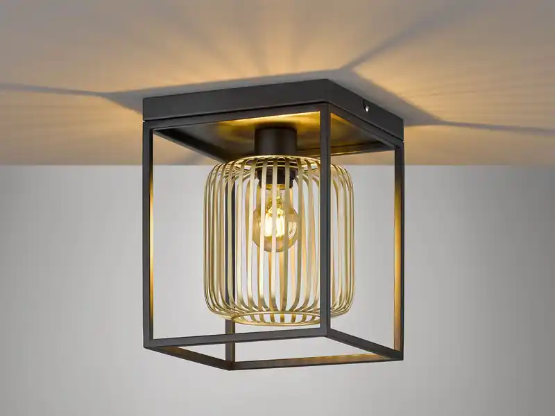 meineWunschleuchte LED Deckenleuchte Schwarz Gold dimmbar über Schalter, Quadrat 23cm Zertifiziert