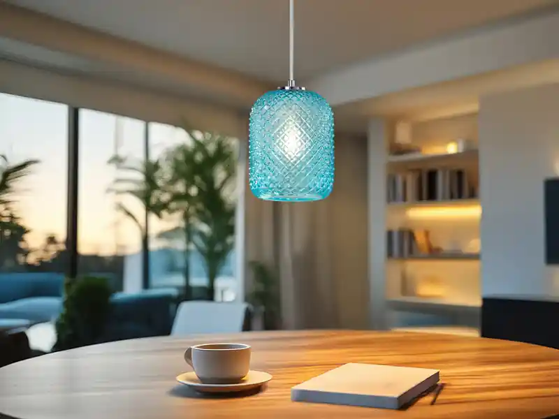 Neue Ware meineWunschleuchte LED Pendelleuchte einflammig Kristall Glasschirm in Blau, Ø 15cm