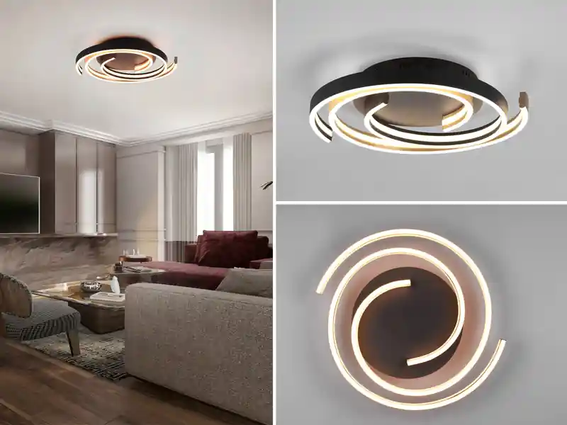 Trio Leuchten Moderne LED Deckenleuchte CAYA dimmbar über Schalter, hell Schwarz Gold Ø 50cm Preisreduziert