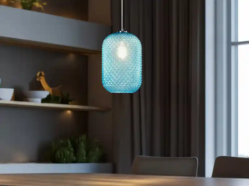 Solange Der Vorrat Reicht meineWunschleuchte LED Pendelleuchte einflammig Kristall Glasschirm in Blau, Ø 20cm