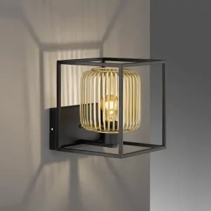 Abverkauf meineWunschleuchte LED Wandleuchte Schwarz Gold dimmbar über Schalter, Quadrat 23cm