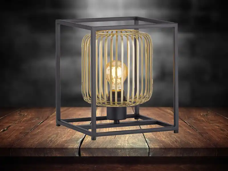 Heißes Angebot meineWunschleuchte Kleine Tischlampe Schwarz Gold mit LED dimmbar, Quadrat 23cm