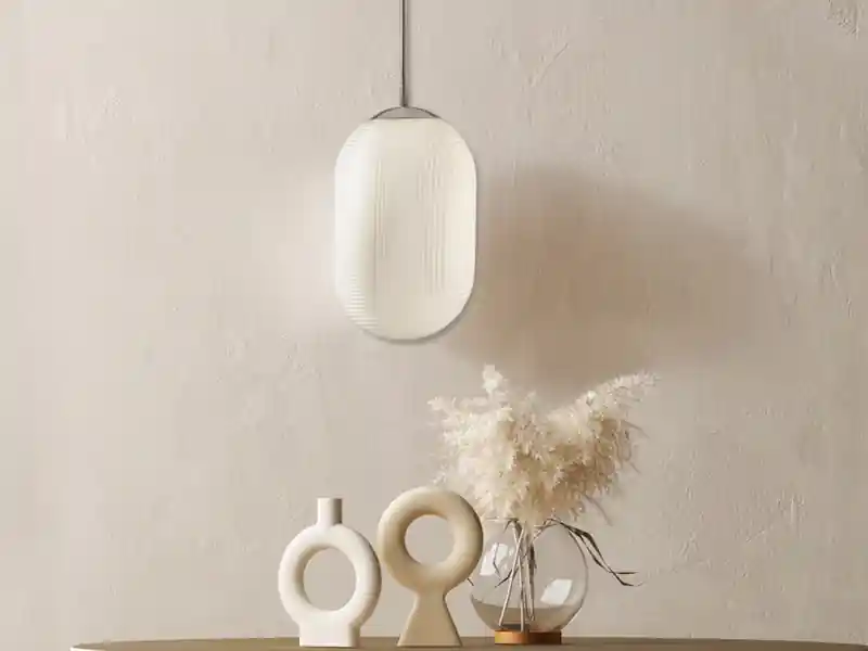 Geprüft meineWunschleuchte LED Pendelleuchte einflammig mit Relief Milchglas Lampenschirm Weiß, Ø 23cm