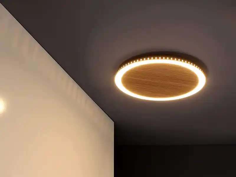 ECO-LIGHT LED Deckenleuchte MOON für Wand & Decke Holzoptik 3 Stufen dimmbar, Ø 40cm Kostenloser Rückversand