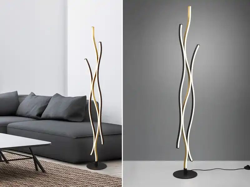 Trio Leuchten LED Stehleuchte BLAZE dimmbar Lichtfarbe einstellbar Schwarz Gold, Höhe 138cm Super-Preis