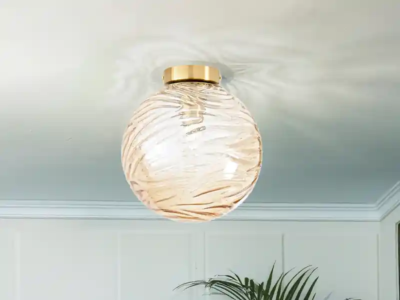 Preisknaller LUCE Design Kleine Deckenleuchte NEREIDE Glaskugel Wellenmuster Champagner, Ø 25cm
