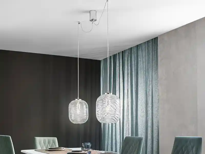 Garantierte Lieferung LUCE Design Pendelleuchte NEREIDE 2-flammig Wellenmuster Klarglas, Abhängung bis 250cm