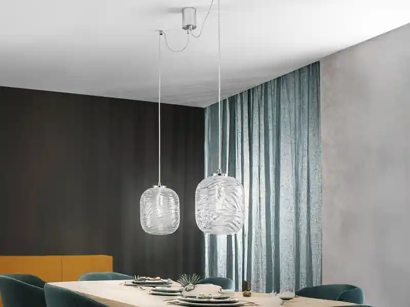 Jetzt Bestellen meineWunschleuchte LED Pendelleuchte 2-flammig Wellenmuster Klarglas, Abhängung bis 250cm