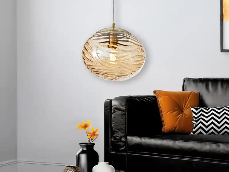 Angebot meineWunschleuchte LED Pendelleuchte Glaskugel Wellenmuster Champagner, Ø 24,8cm