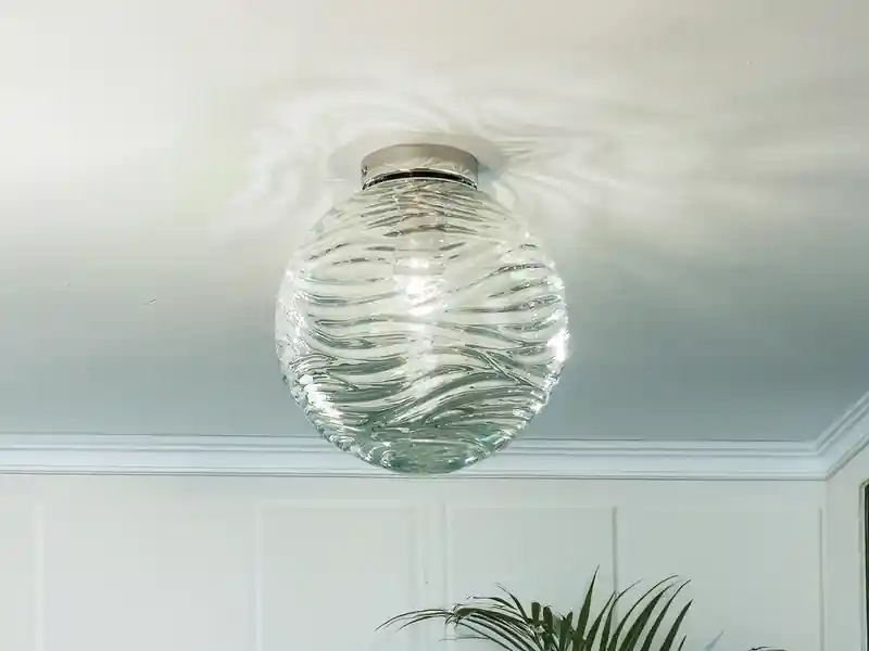 meineWunschleuchte Kleine LED Deckenleuchte Glaskugel Wellenmuster Transparent, Ø25cm Letzte Chance
