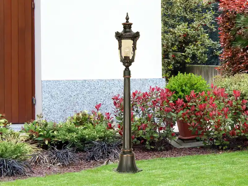 Kostenloser Rückversand meineWunschleuchte LED Wegeleuchte im Jugendstil mit Amberglas, Höhe 117cm