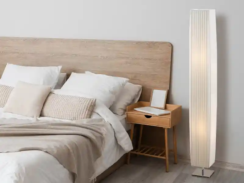 Highlight meineWunschleuchte Kleine LED Stehleuchte mit Plissee Stoffschirm Weiß eckig, Höhe 119cm