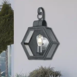 QUINTIESSE 							Rustikale Außenwand Laterne HEATH hängend sechseckig, Schwarz Höhe 48cm Expressversand