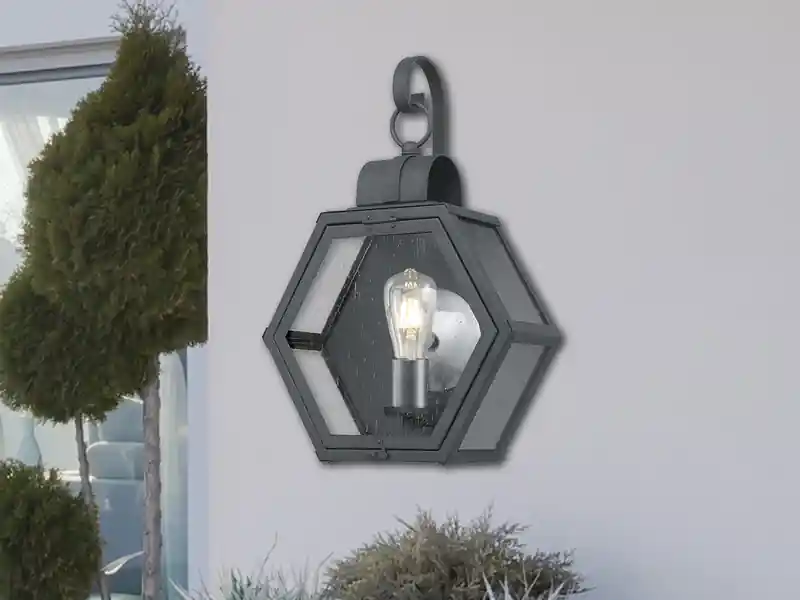 Günstig meineWunschleuchte LED Rustikale Außenwand Laterne hängend sechseckig, Schwarz Höhe 48cm