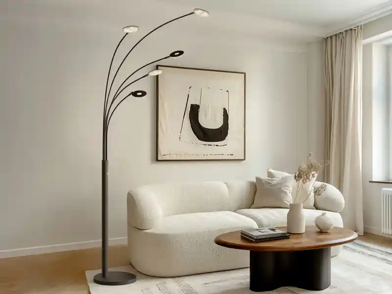 Beliebt Fischer & Honsel Große XXL LED Bogenlampe DENT dimmbar Design Schwarz, Höhe 225cm