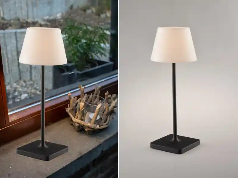 Top-Seller Lutec Akku LED Outdoor Tischleuchte JAMMIN Schwarz, Dimmbar Höhe 39cm