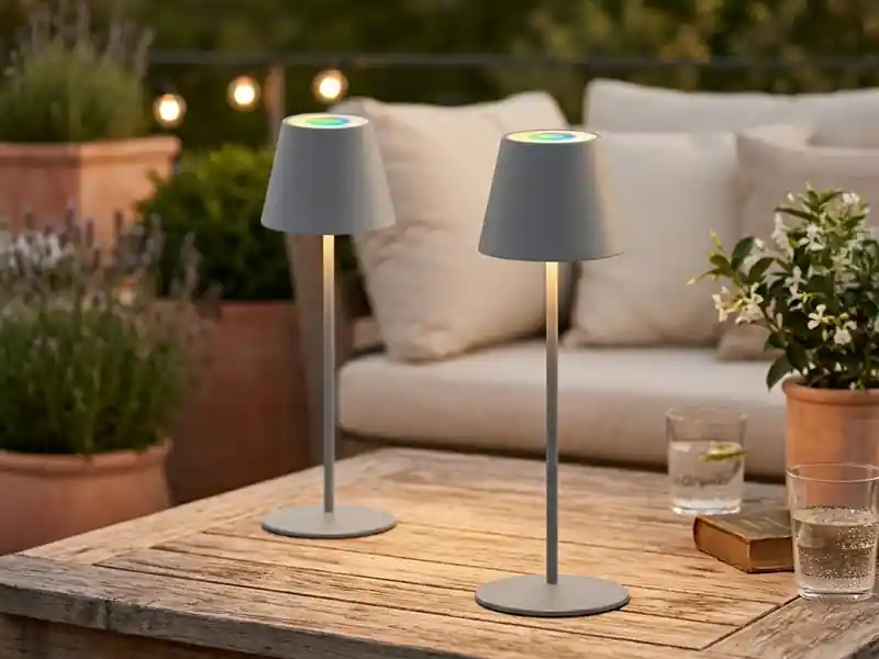 meineWunschleuchte 2er SET Outdoor Akku Tischlampen Grau ohne Kabel mit RGB, Höhe 38cm Neue Kollektion
