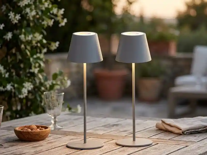 Highlight meineWunschleuchte 2er SET Outdoor Akku Tischlampen Silber ohne Kabel mit RGB, Höhe 38cm