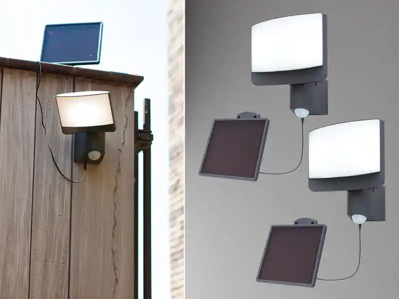 meineWunschleuchte LED Solar Wandleuchte 2er SET mit Bewegungsmelder IP54, Breite 18cm Preis Gesenkt