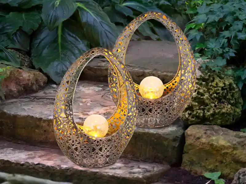 Aktuell meineWunschleuchte 2er Set Solarleuchten mit Crackelglas, Dekorstanzungen Bronzefarben, Höhe 27,5cm