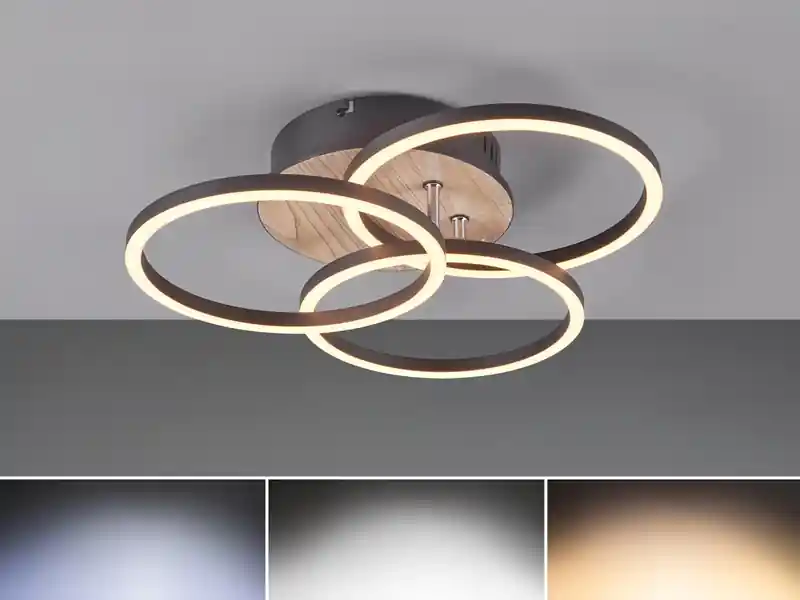 Super-Preis RL LIVE YOUR LIGHT LED Deckenleuchte CIRCLE 3 Ringe Schwarz mit Fernbedienung & Tageslicht Ø 43cm