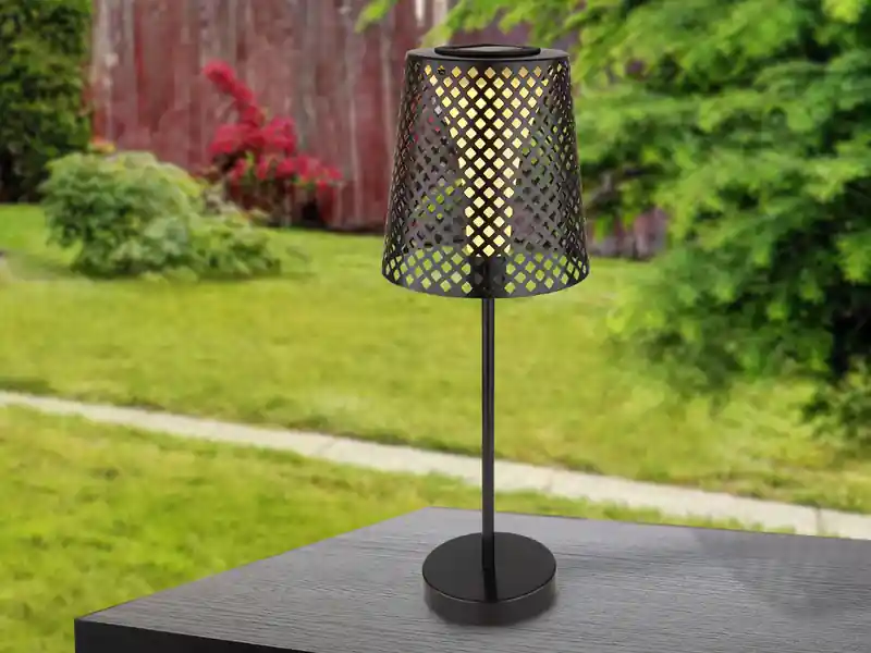 Globo Große Solar Tischleuchte, Metall schwarz mit Musterstanzungen Höhe 50cm Top-Seller
