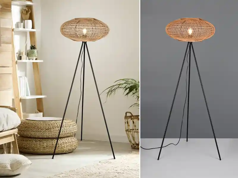 Bestpreis meineWunschleuchte LED Stehleuchte Dreibein mit Korbgeflecht aus Sisal, Höhe 150cm