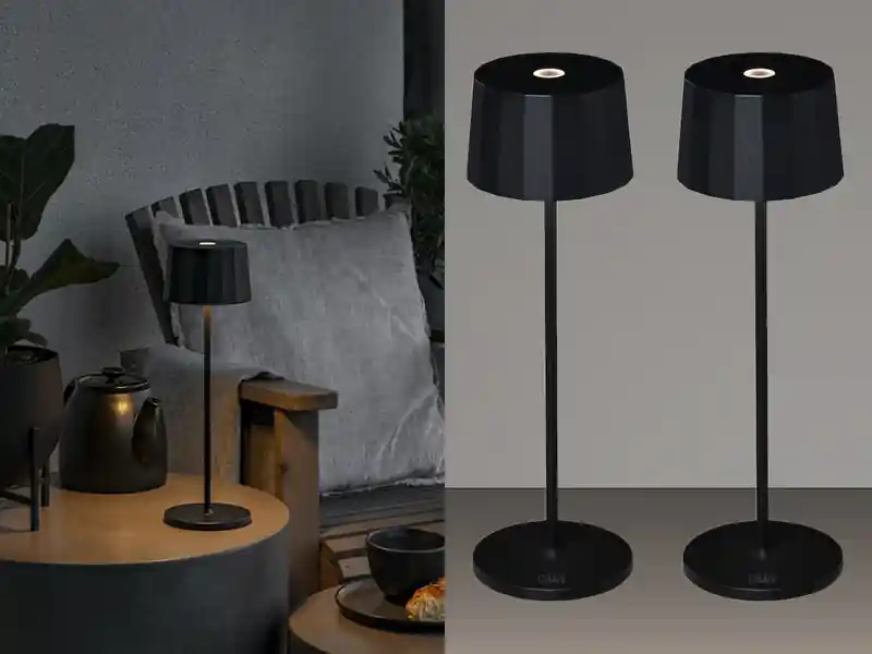Nur Für Kurze Zeit meineWunschleuchte 2er Set Wiederaufladbare LED Outdoor Tischleuchten dimmbar in Schwarz, Höhe 35cm
