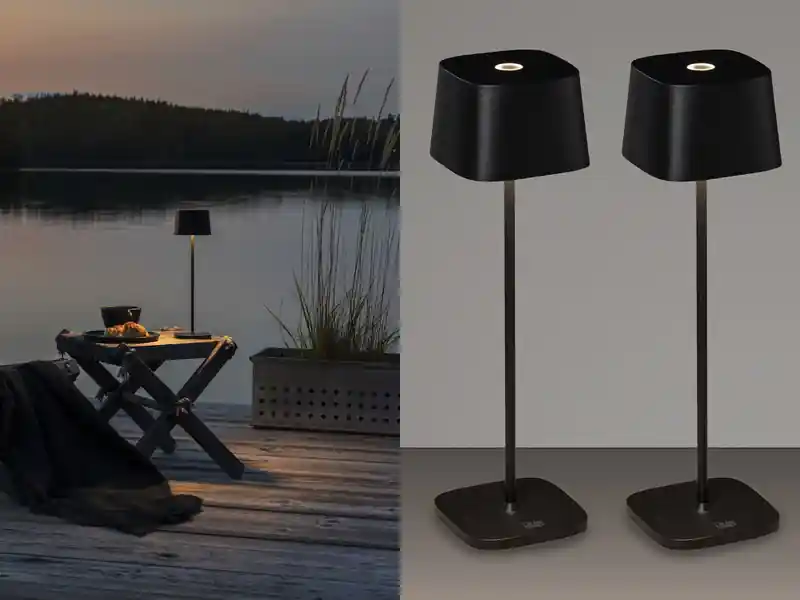 Nur Für Kurze Zeit meineWunschleuchte 2er Set Wiederaufladbare LED Outdoor Tischleuchten dimmbar in Schwarz, Höhe 36cm