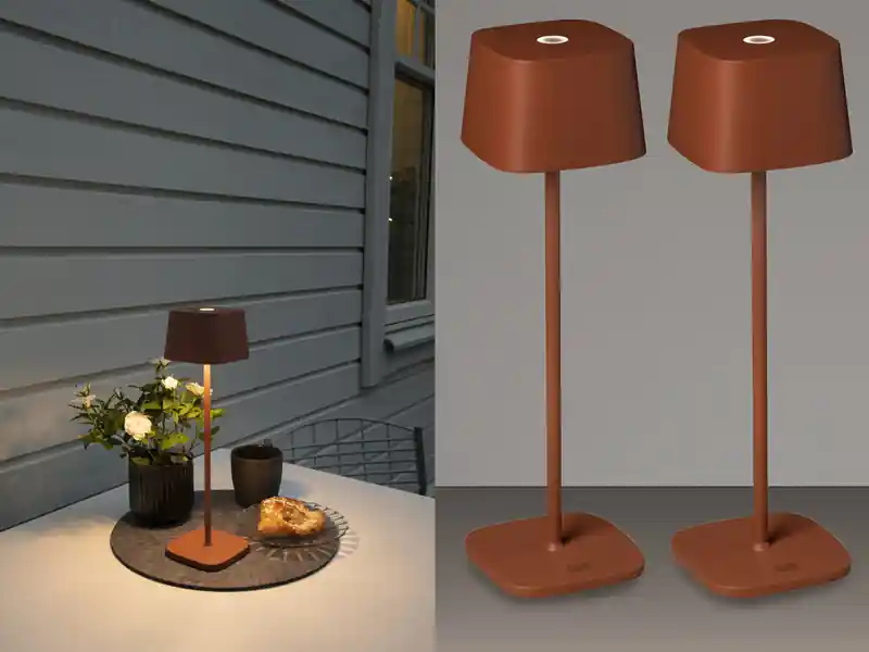 meineWunschleuchte 2er Set Wiederaufladbare LED Outdoor Tischleuchten dimmbar in Braun, Höhe 36cm Jetzt Bestellen