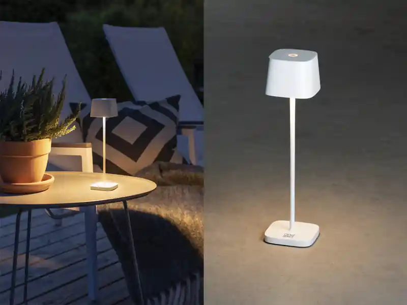 Kostenfreie Lieferung Konstsmide Wiederaufladbare LED Outdoor Tischleuchte CAPRI dimmbar in Weiß, Höhe 25cm