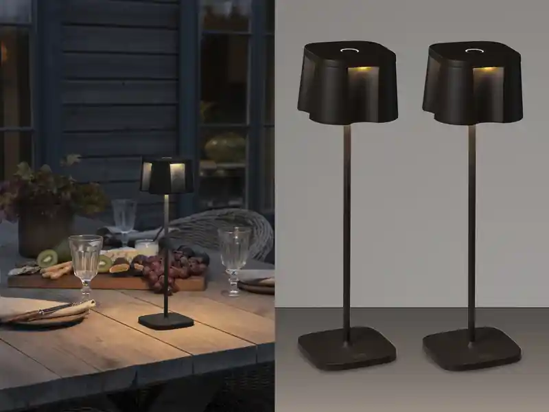 Knallerangebot meineWunschleuchte 2er Set Wiederaufladbare Akku LED Outdoor Tischleuchten, Schwarz Höhe 36cm
