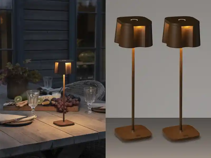 meineWunschleuchte 2er Set Wiederaufladbare LED Outdoor Tischleuchten, Rostoptik Höhe 36cm Rabatt
